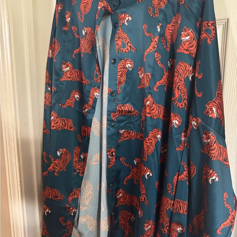 Dressed in LALA Teal and Orange Tiger Playsuit